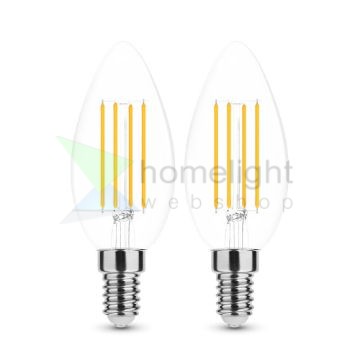 2 DB.LED Filament Canlde C35 7W E14 360° 2700K (806 lumen) szabályozható