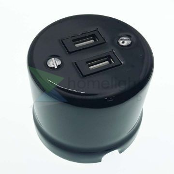 Fekete porcelán USB aljzat falon kívüli szereléshez