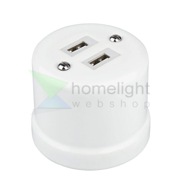 Fehér porcelán USB aljzat falon kívüli szereléshez