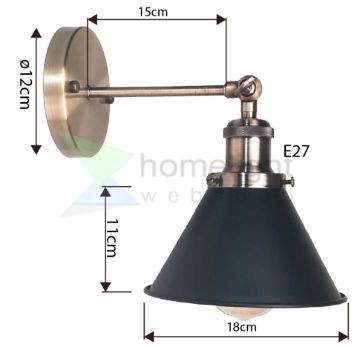 Kúpos fém búrás E27 fali lámpa antik bronz karral