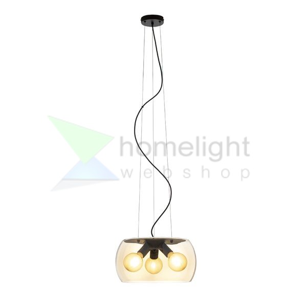 AMANDA függő lámpa matt fekete borostyánsárga üveg 230V LED E27 3x15W