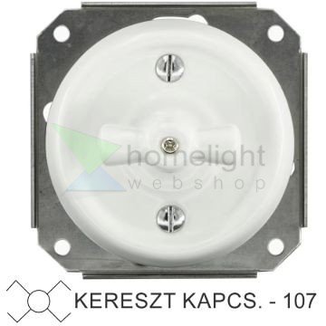 Fehér porcelán kereszt forgókapcsoló betét, süllyesztett