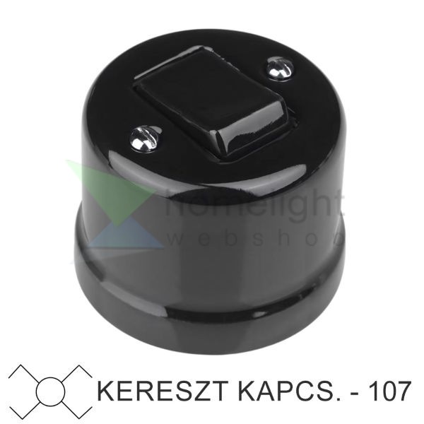 Fekete porcelán 107-es keresztkapcsoló falon kívüli szereléshez